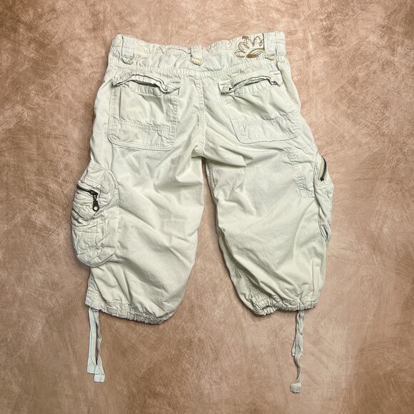 Vintage Y2K Z Brand Low Rise Cargo Board Shorts Khaki Cream Tactical Cinched - Picture 2 of 8